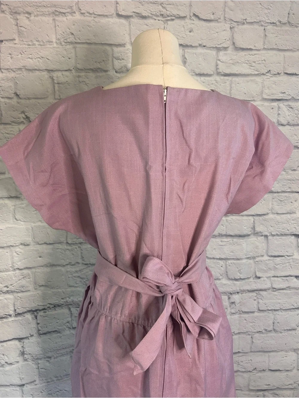 Vintage Lavender Dress w Belt Criss Cross Neckline Pleated Dapper Pinup Twee